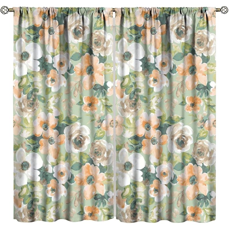 Watercolour Floral Curtain Set - Bohemian Style Room Decor with Sunlight Blocking & Noise Reduction