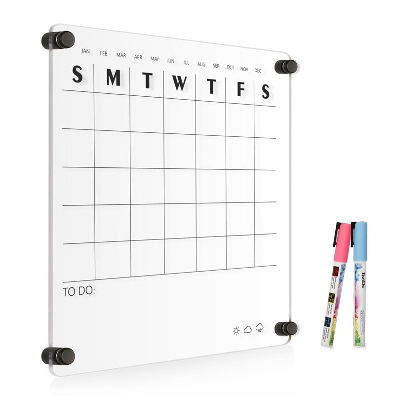Reusable Acrylic Wall Calendar 12x12 Inch Monthly Planner & Memo Board