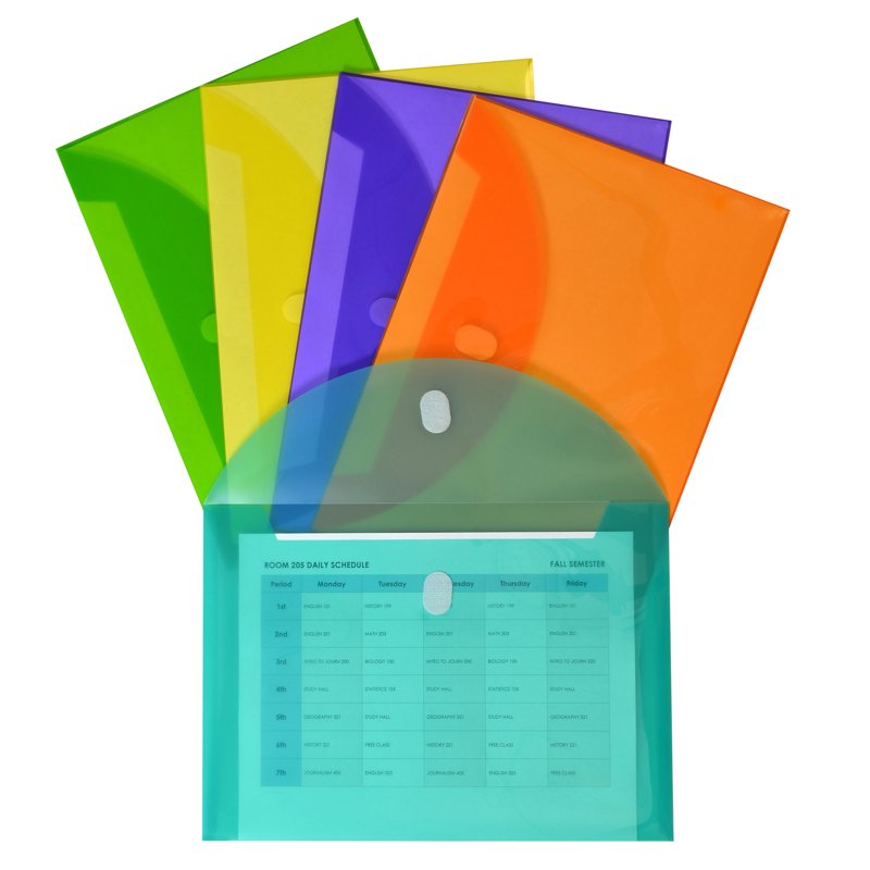Reusable Envelopes with Hook and Loop Closure - 8.5 x 11 Assorted Colors, Pack of 10