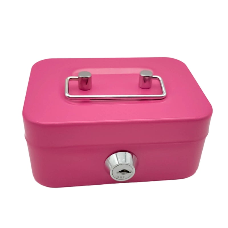 Small Metal Cash Box with Lock and Handle for Money, Toys, and Organizer
