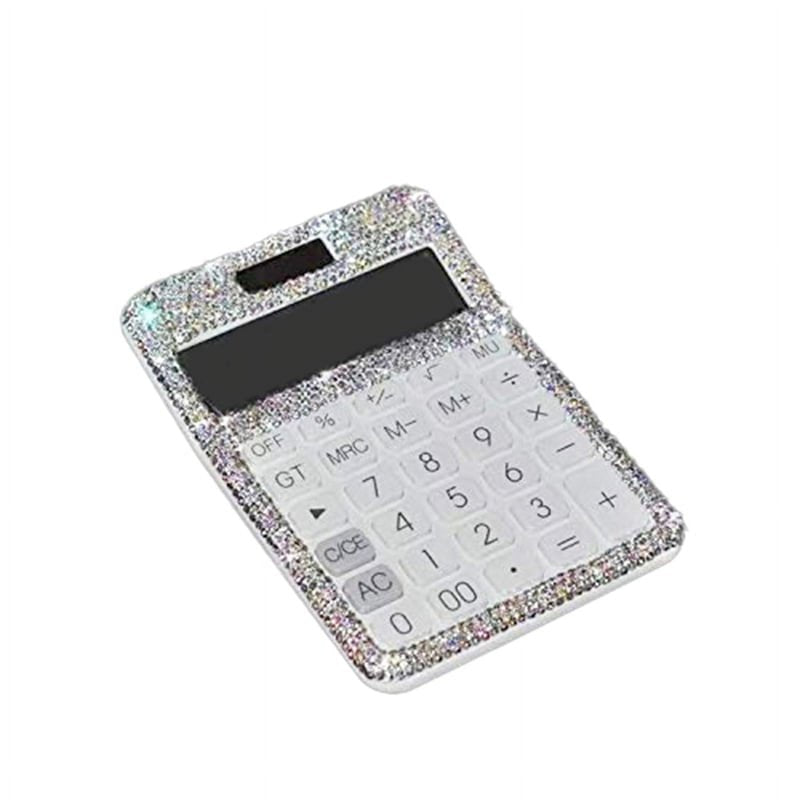 Dazzling Rhinestone 12-Digit Solar & Battery Power LCD Calculator for Office & School