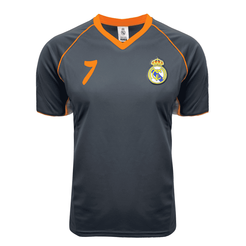 Adult XL Rhinox Real Madrid #7 Soccer Jersey, Gray/Orange, 100% Polyester