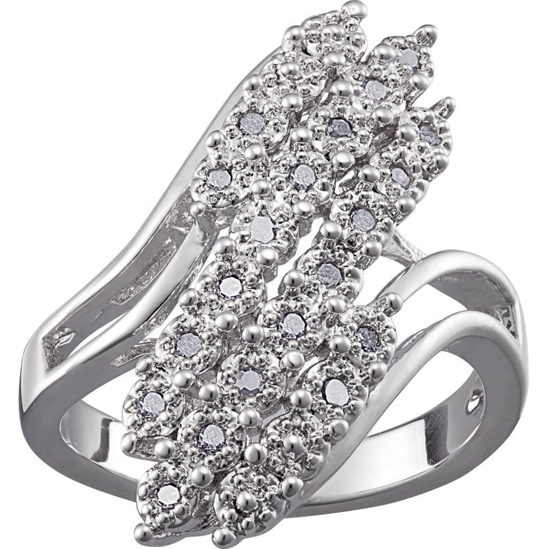 Rhodium Plated Diamond Accent 3-Row Bypass Ring - Elegant Jewelry Gift