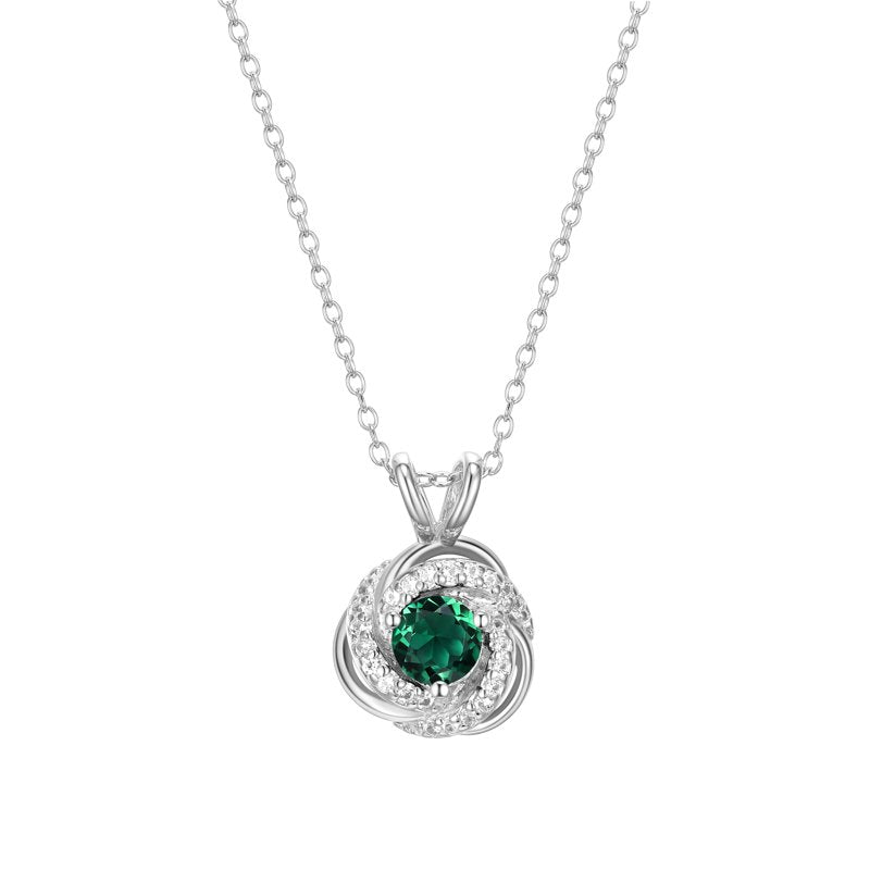 Sterling Silver Love Knot Pendant Necklace with Green Quartz Birthstone for Women