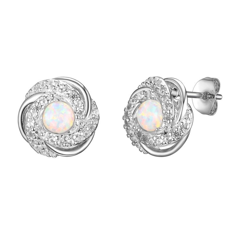 Sterling Silver Love Knot Stud Earrings with Birthstone for Women