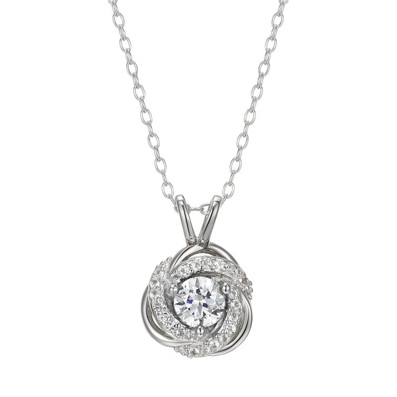 Sterling Silver White Sapphire Birthstone Love Knot Pendant Necklace for Women