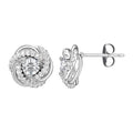Sterling Silver Love Knot Stud Earrings with White Sapphire - Gift for Women