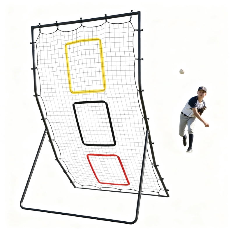 6x4 ft Baseball & Softball Rebounder Net with 3 Target Zones - Pitching and Fielding Practice Equipment