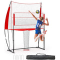 Adjustable Volleyball Net System with Carry Bag - 8.1 x 11 ft, Red