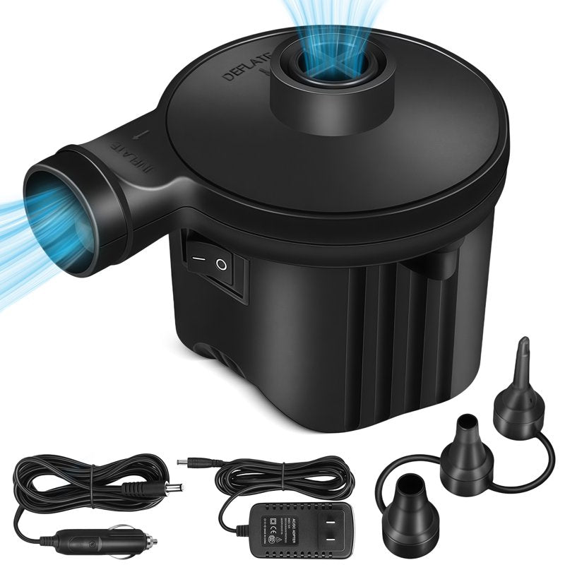 Electric Air Pump for Inflatables, Portable Inflator & Deflator with 3 Nozzles