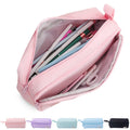 Large Capacity Expandable Pencil Case with Initial Letter & Zipper - Kids & Adults Pink