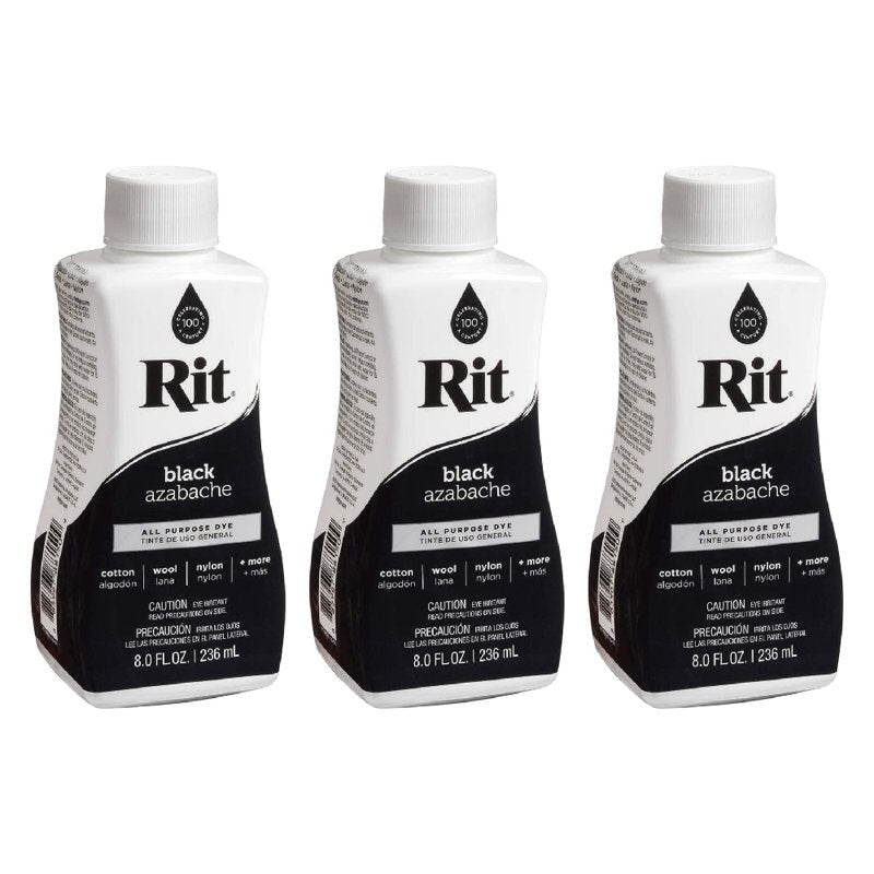 All Purpose Liquid Fabric Dye - Black, 8 oz, 3 Pack for Clothes & Home