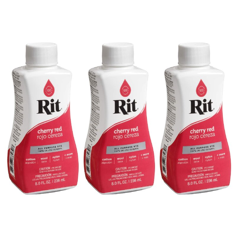 All Purpose Liquid Fabric Dye Cherry Red 8oz | 3 Pack for Clothing & Home
