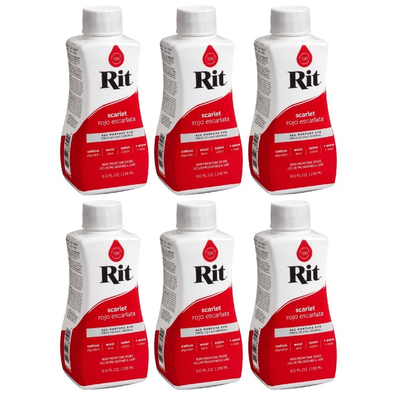 All-Purpose Liquid Fabric Dye 8 oz Scarlet - Pack of 6 for Clothing & Home Decor