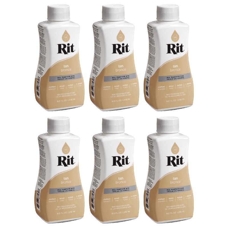 All-Purpose Liquid Fabric Dye - Tan, 8 fl oz, Pack of 6 for Clothing & Home Decor