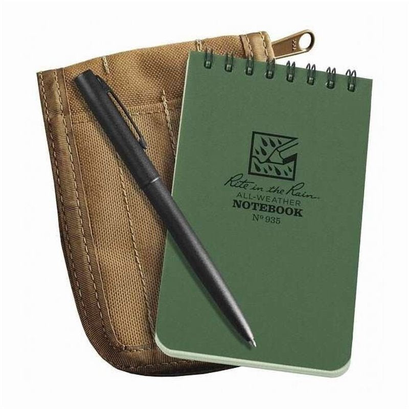 All-Weather Pocket Spiral Notebook Kit - 3x5 Green with Pen & Zipper Case