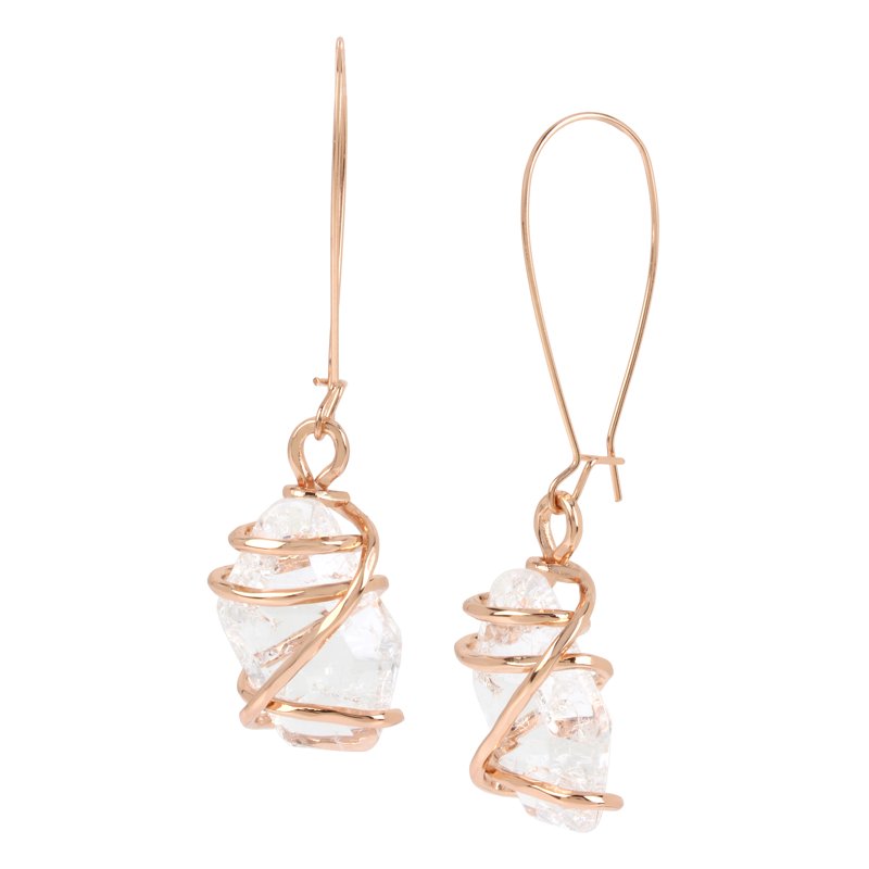 Caged Stone Dangle Earrings - Rose Gold Tone Crystal Drop Jewelry
