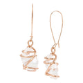 Caged Stone Dangle Earrings - Rose Gold Tone Crystal Drop Jewelry