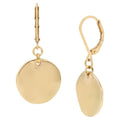 Gold Drop Earrings 1.5 Inch - Sculptural Disc Design with Lever Back