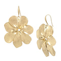 Gold-Tone Drop Earrings with Sculptural Flower Design - Statement Jewelry