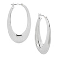 Silver Oval Hoop Earrings - Sculptural Statement Jewelry