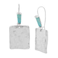 Square Dangle Earrings with Turquoise Accent - Silver Tone Jewelry