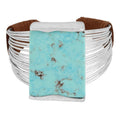 Multi-Row Stone Cuff Bracelet with Turquoise & Silver Tone Metal