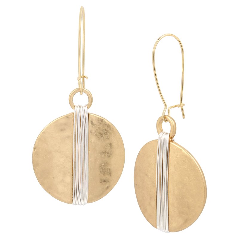 Goldtone Wire Wrapped Circle Dangle Earrings with Shepherd's Hook