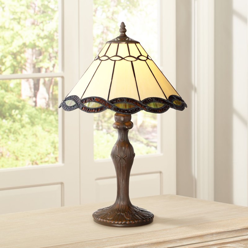 Traditional Tiffany Style Accent Table Lamp with Woven Glass Shade - Bronze Finish, 18.5"