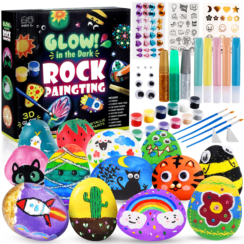 Glow in the Dark Rock Painting Kit for Kids - Arts & Crafts Supplies Gift Set