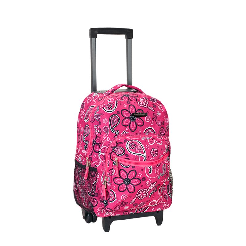 Unisex 17-Inch Rolling Backpack with Double Wheels and Multiple Pockets