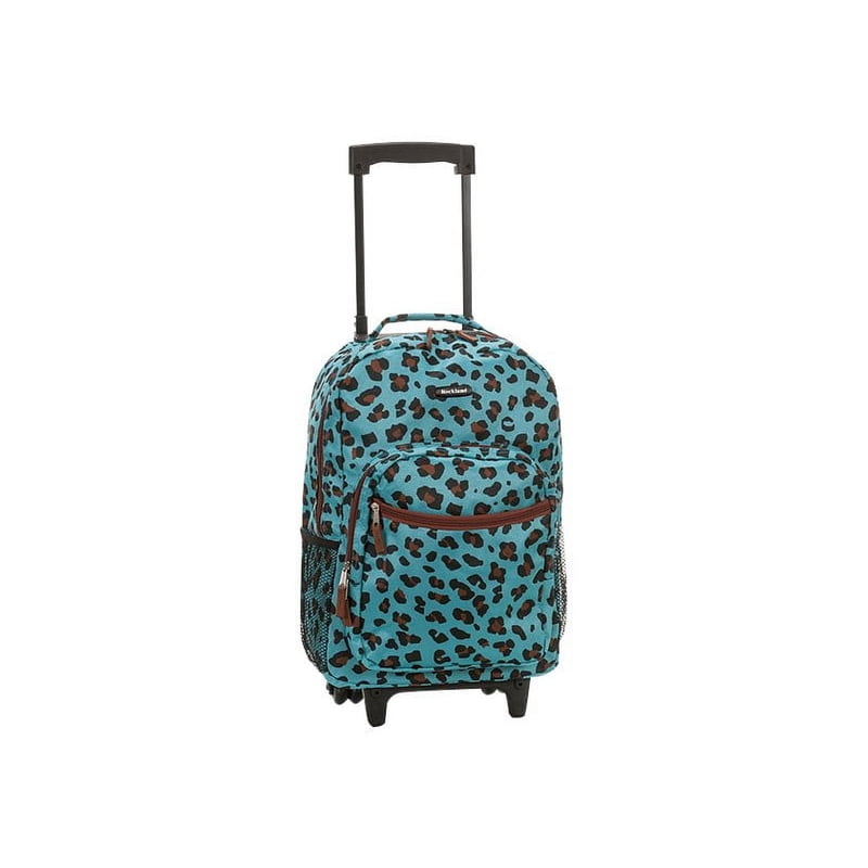 Unisex 17-Inch Rolling Backpack with Wheels and Organizer - Blue Leopard