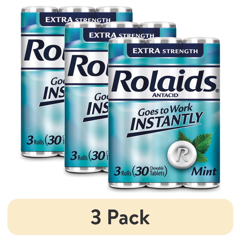 (3 Pack) Rolaids Extra Strength Chewable Antacid Tablets - Mint Flavor, 30 Count, Relief for Heartburn