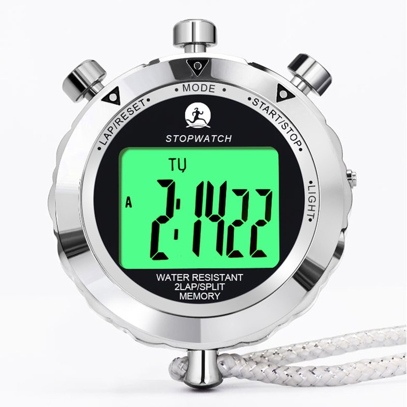 Waterproof Metal Stopwatch with Backlight, 2 Lap Timer for Sports & Competitions