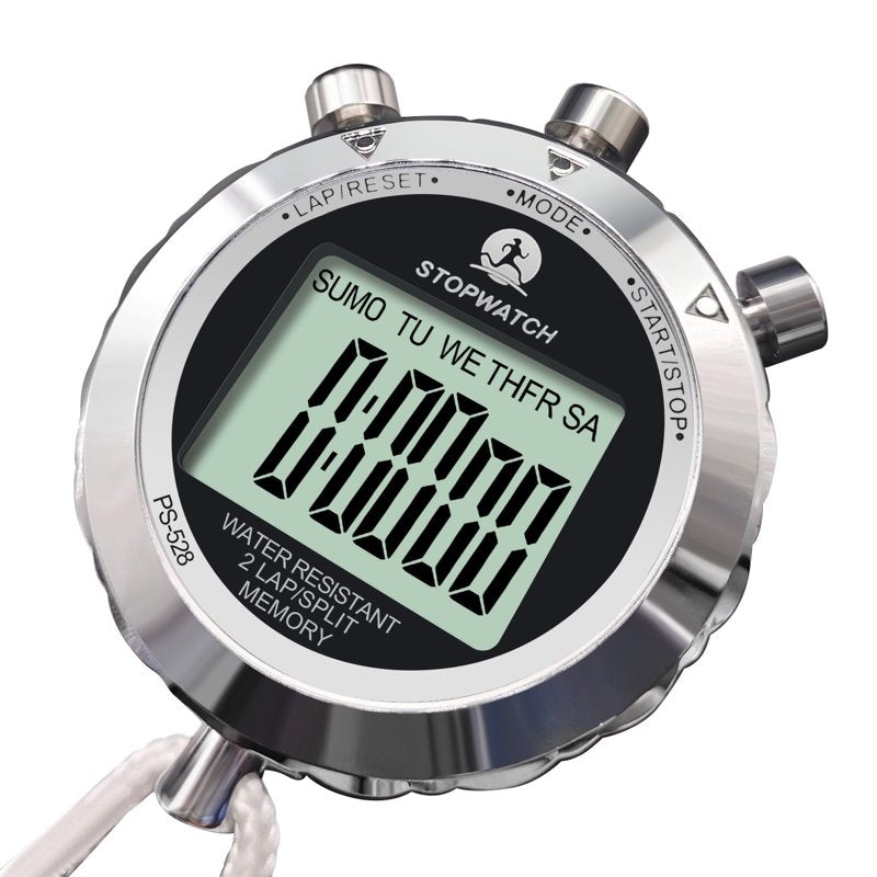 Waterproof Sports Stopwatch with Lap Memory, Timer & Alarm - Metal Case