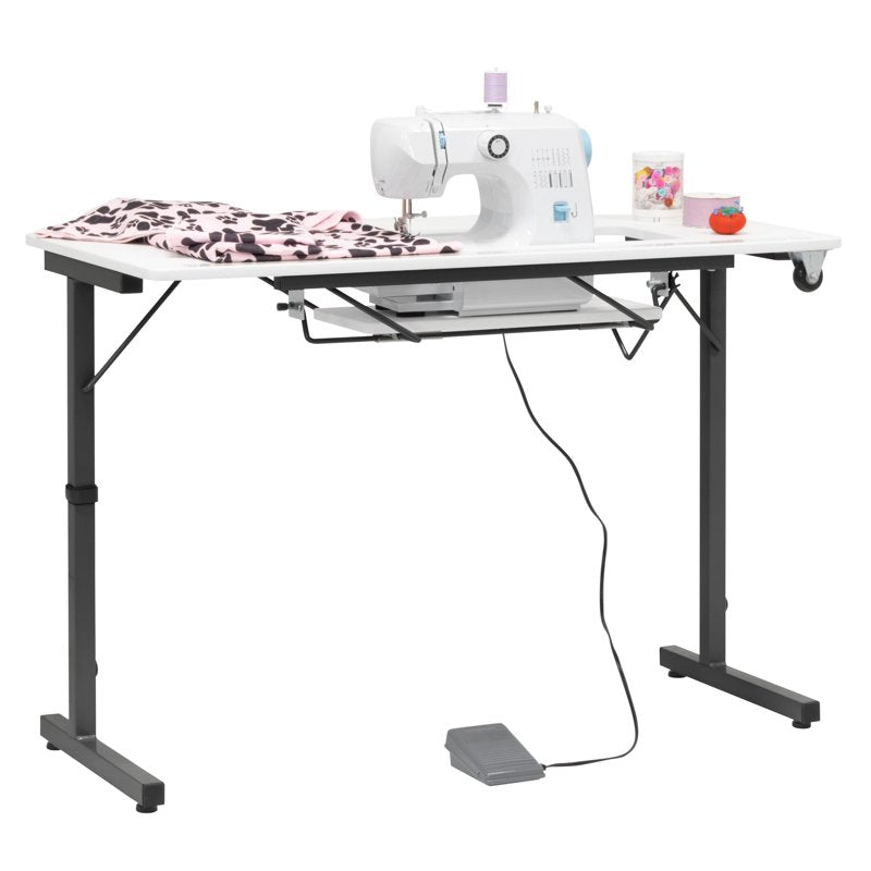 Portable Folding Sewing Table with Adjustable Height and Wheels