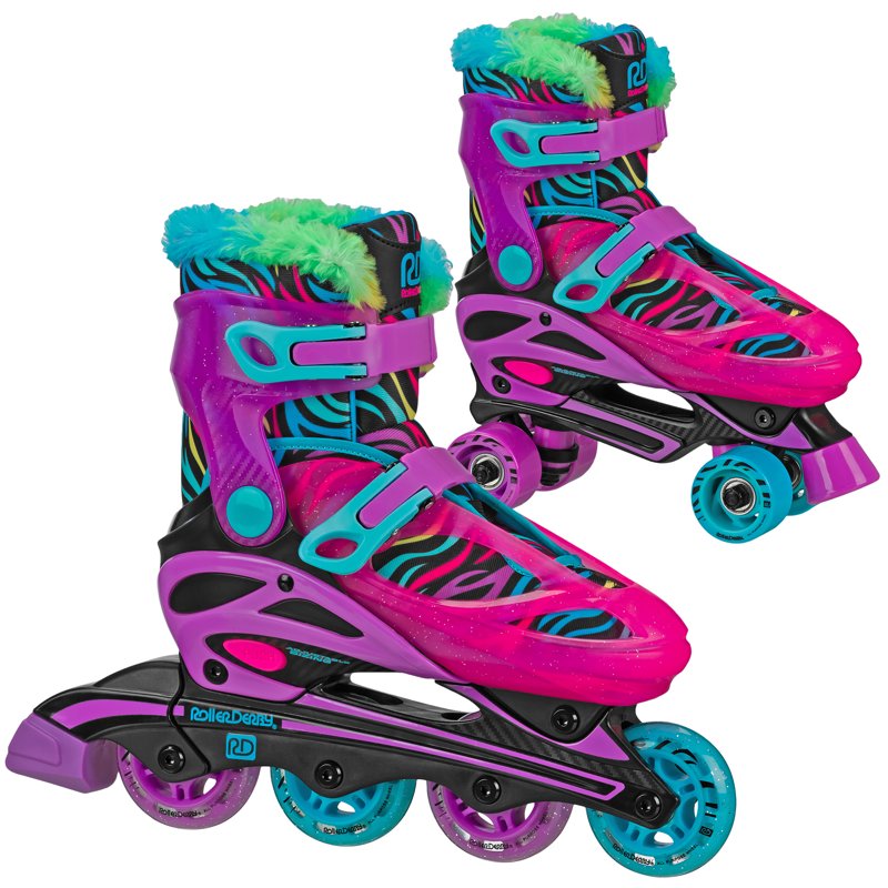 Youth 2-in-1 Quad and Inline Roller Skates Combo - Neon Zebra, Sizes 3-6