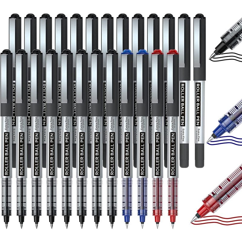Rollerball Pens Set 25 Pack Fine Point Liquid Ink for Writing & Journaling