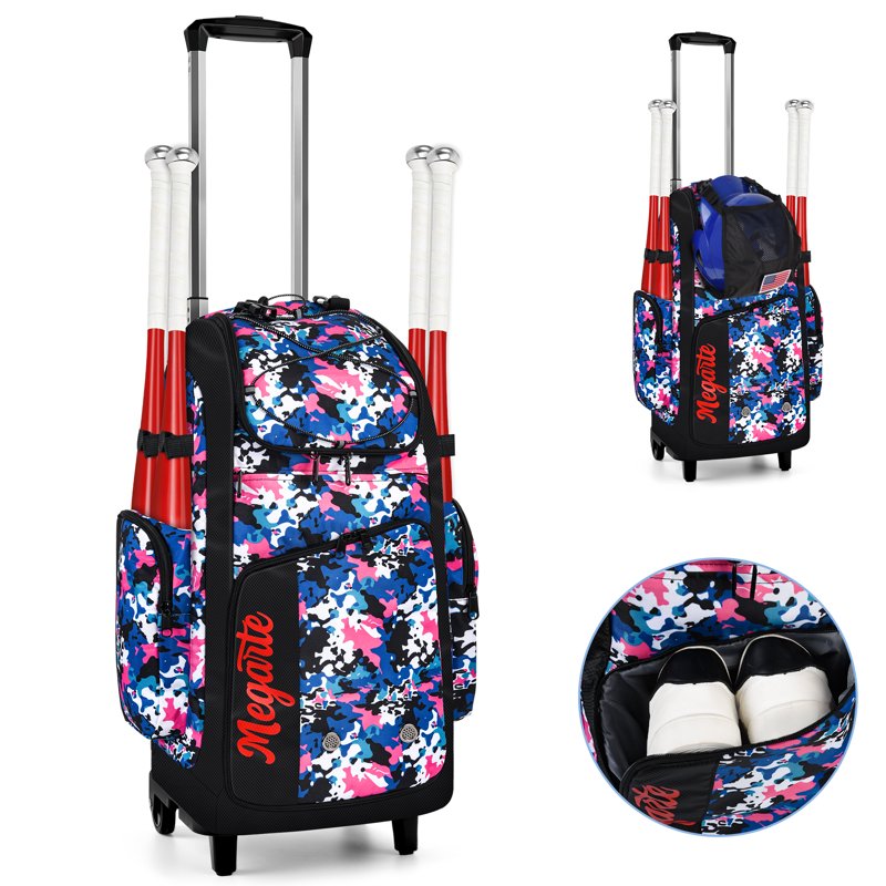 Rolling Baseball Bag with Wheels 60L Equipment Backpack for Youth & Adults