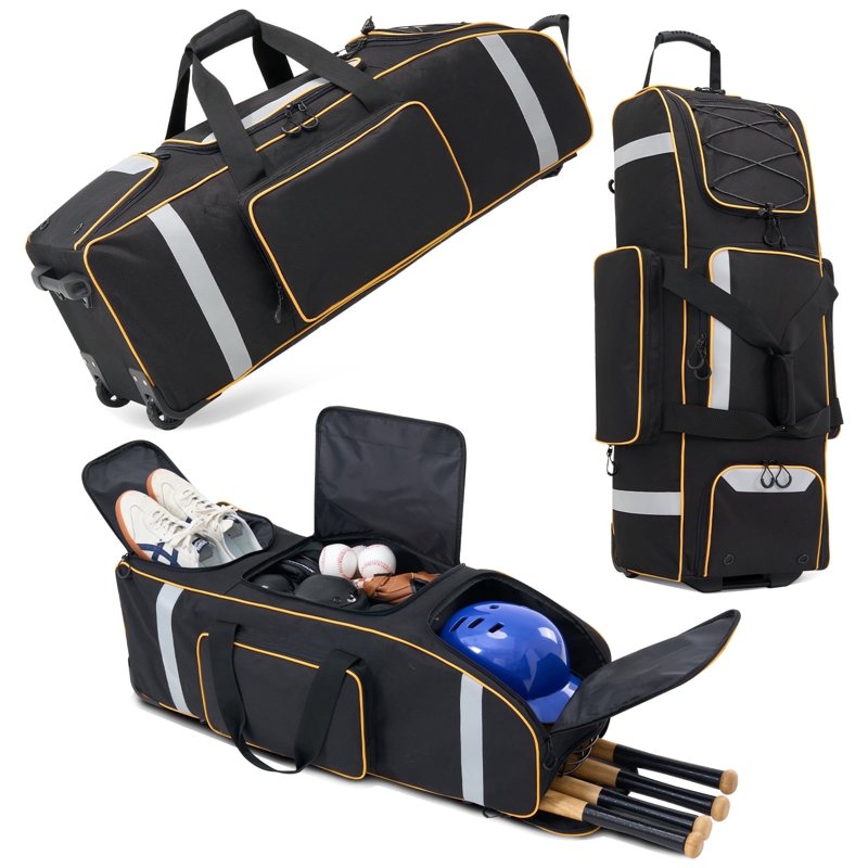 Large Baseball & Softball Catcher Gear Bag with Wheels, 81L Capacity, Multi-Pockets