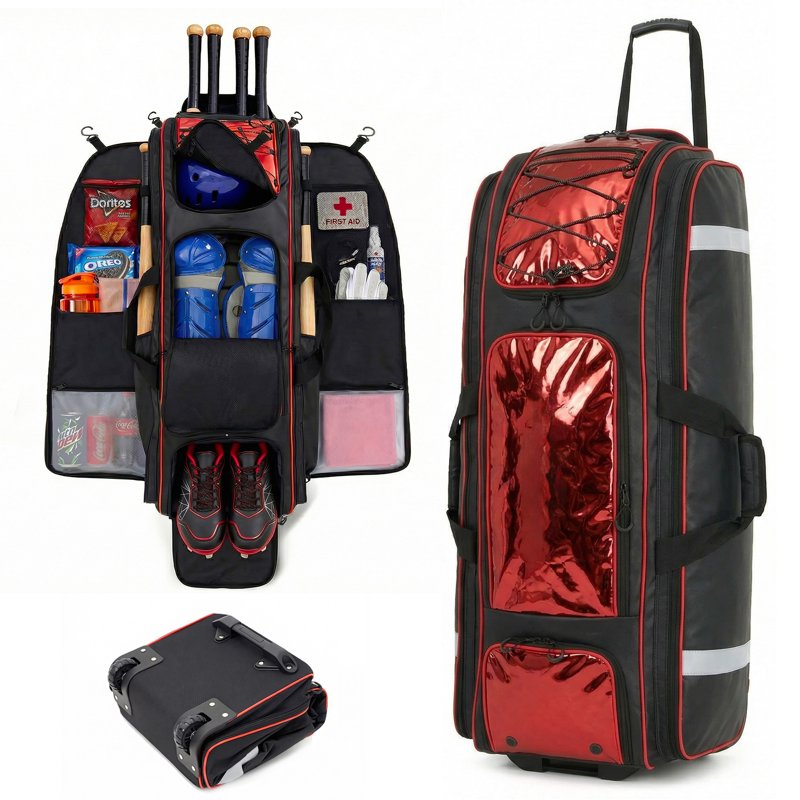 100L Baseball & Softball Equipment Bag with Wheels and Waterproof Storage