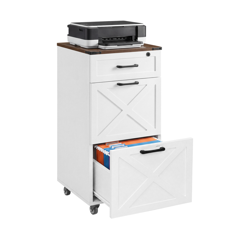 3-Drawer Lockable File Cabinet for Under-Desk Office Storage - Rustic Farmhouse Design