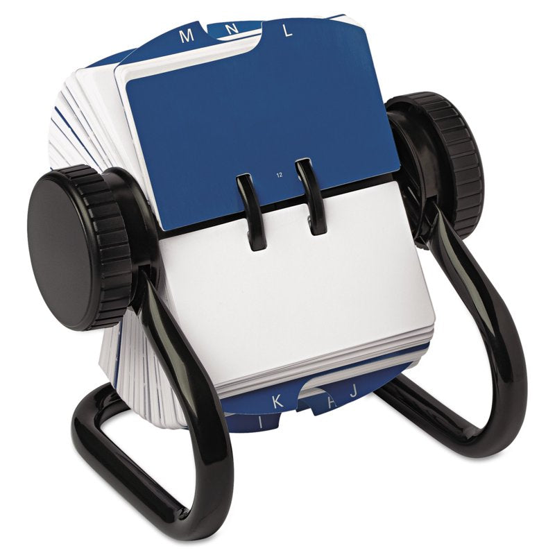 Office Card File Organizer - 250 Capacity Rotary Contact Organizer in Black