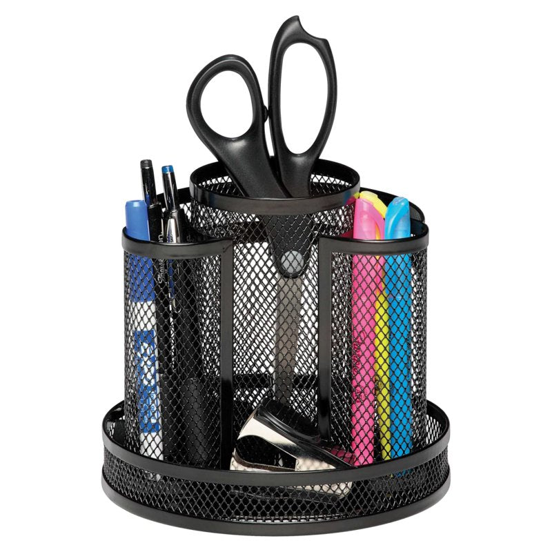 Wire Mesh Desk Organizer with Rotating Compartments - Black
