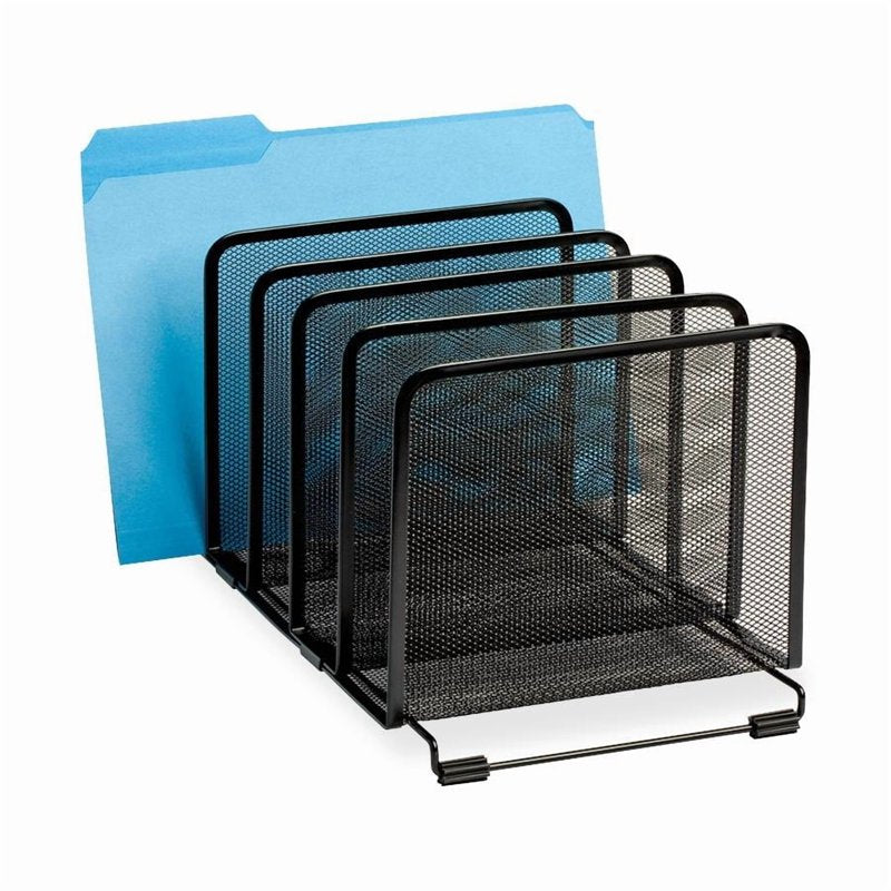 Desk Organizer with 5 Mesh Metal Sections - Stacking Desktop Sorter, Black