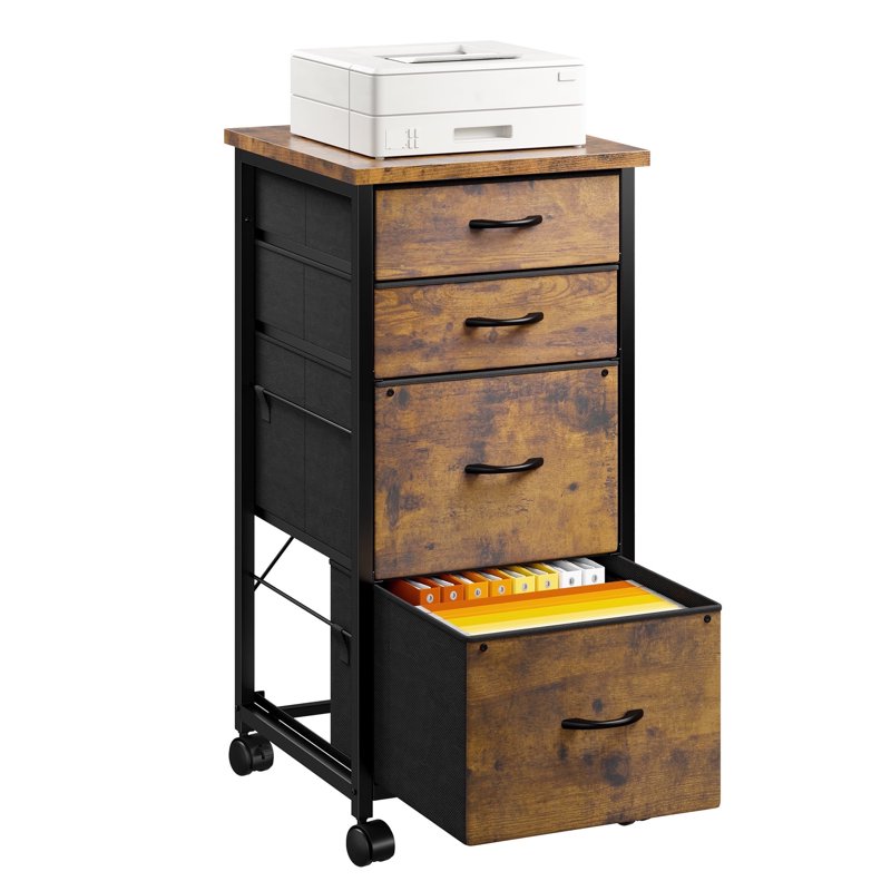Mobile File Cabinet with Fabric Drawers and Wooden Top - Fits A4/Letter, Multi-Functional Home Office Storage