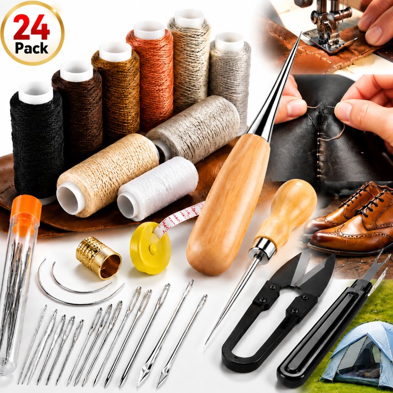 Heavy Duty Sewing Kit with Needles, Awl & Repair Tools for Upholstery & Leather