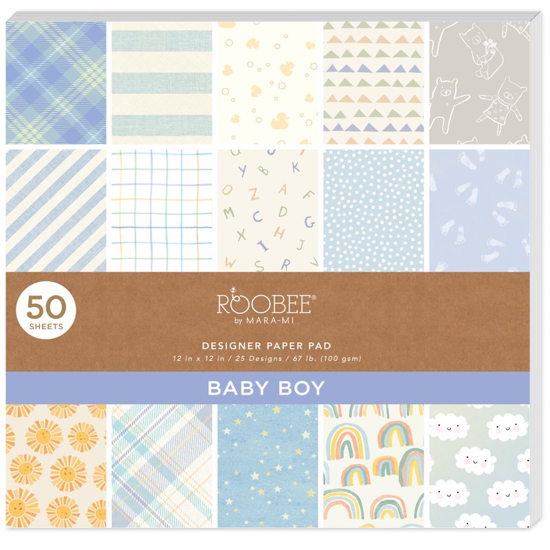 Baby Boy Scrapbook Paper Pad 12x12 Inches 50 Sheets 25 Designs for DIY Crafts