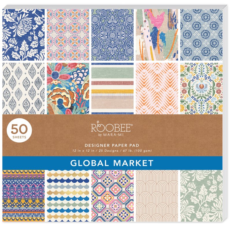 12x12 Scrapbook Paper Pad - 50 Sheets Bohemian Design, 24 lb/110 GSM
