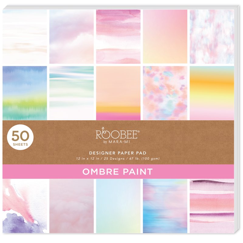 Ombre Watercolor Scrapbook Paper Set - 50 Sheets 12x12 Inches, 25 Designs